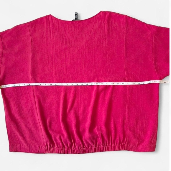Eileen Fisher Silk Georgette V-Neck Top 3X Fuchsia Pink Lagenlook Minimalist - Picture 3 of 8